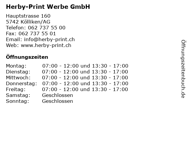 Herby-Print Werbe GmbH in Kölliken/AG: Adresse und Öffnungszeiten