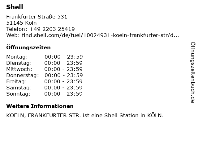 ᐅ Offnungszeiten Shell Station Adler Ts Gmbh Frankfurter Strasse 531 In Koln Porz Urbach