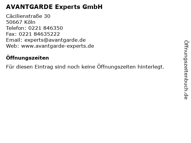 AVANTGARDE Experts GmbH in Köln: Adresse und Öffnungszeiten