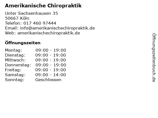 Amerikanische Chiropraktik in Köln: Adresse und Öffnungszeiten