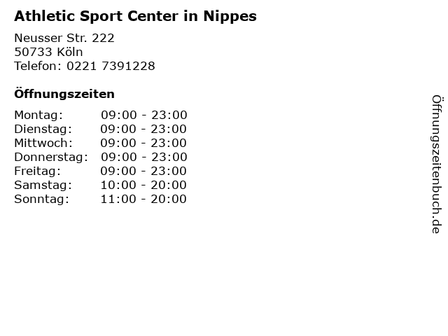 Athletic Sport Center in Nippes in Köln: Adresse und Öffnungszeiten