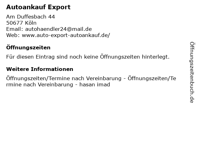 Autoankauf Export in Köln: Adresse und Öffnungszeiten
