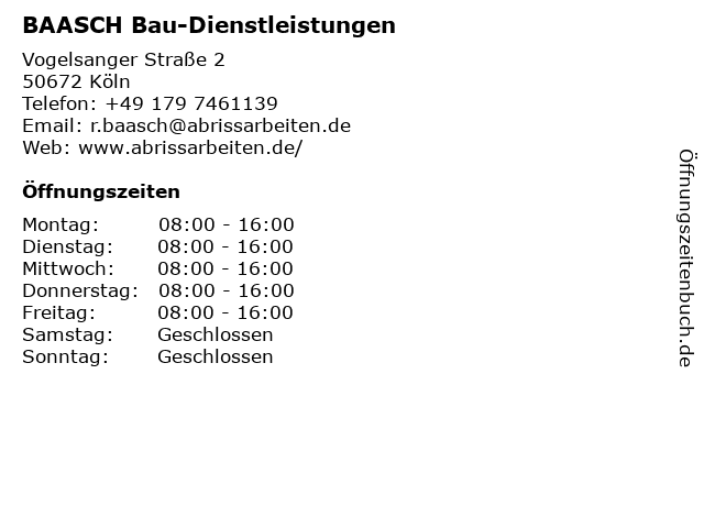 BAASCH Bau-Dienstleistungen in Köln: Adresse und Öffnungszeiten