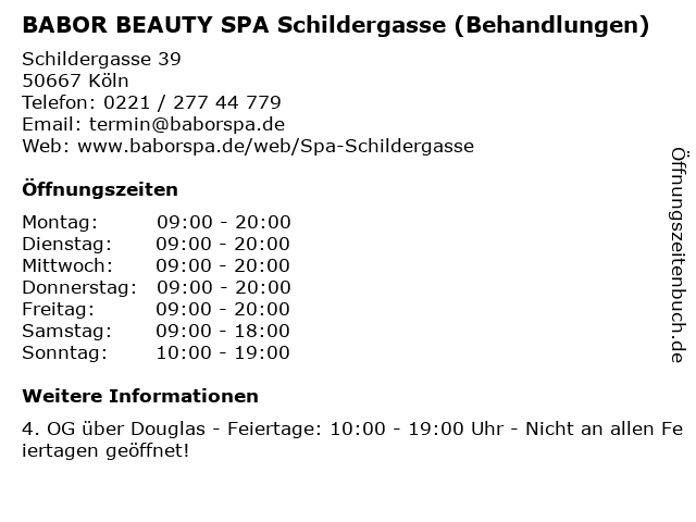 BABOR BEAUTY SPA Schildergasse (Behandlungen) in Köln: Adresse und Öffnungszeiten
