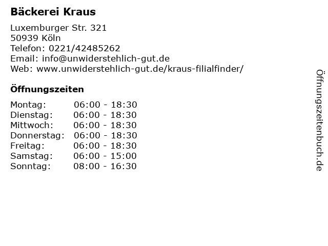 Bäckerei Kraus in Köln: Adresse und Öffnungszeiten