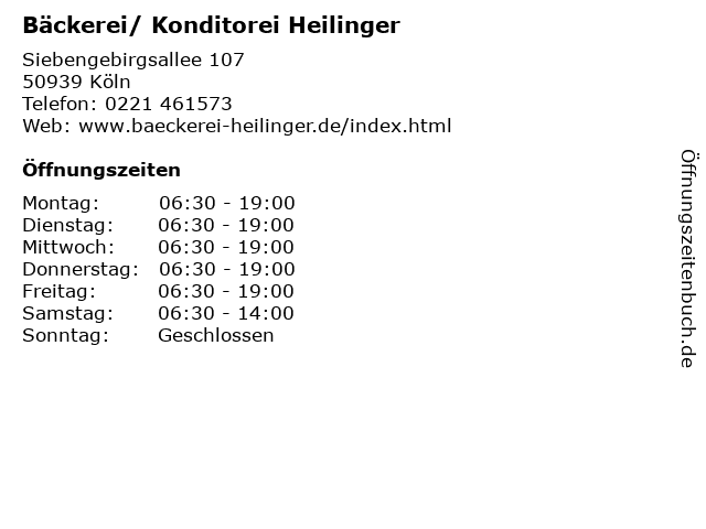 Bäckerei/ Konditorei Heilinger in Köln: Adresse und Öffnungszeiten