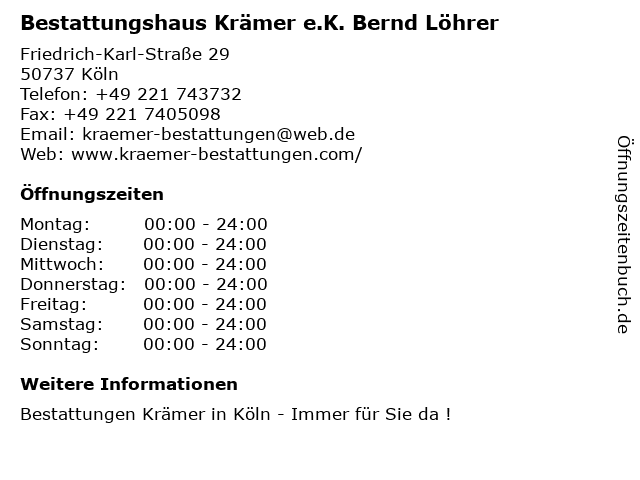 Bestattungshaus Krämer e.K. Bernd Löhrer in Köln: Adresse und Öffnungszeiten