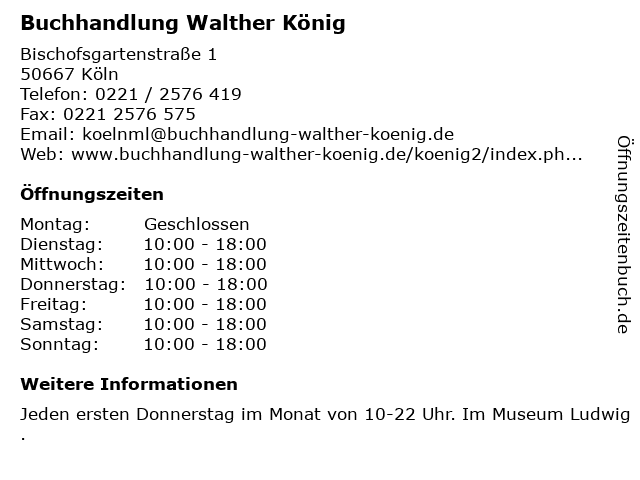 Buchhandlung Walther König in Köln: Adresse und Öffnungszeiten