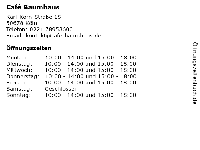 Café Baumhaus in Köln: Adresse und Öffnungszeiten
