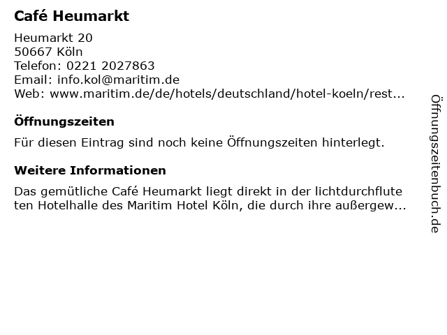 Café Heumarkt in Köln: Adresse und Öffnungszeiten