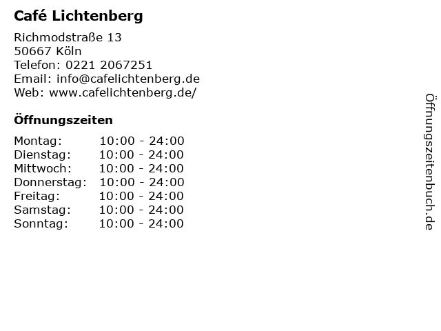 Café Lichtenberg in Köln: Adresse und Öffnungszeiten