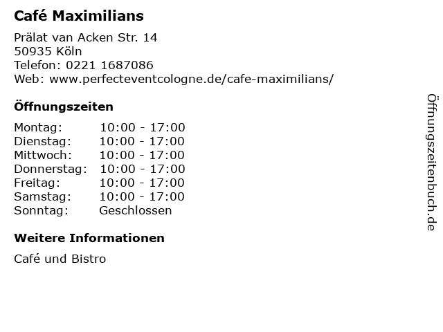 Café Maximilians in Köln: Adresse und Öffnungszeiten