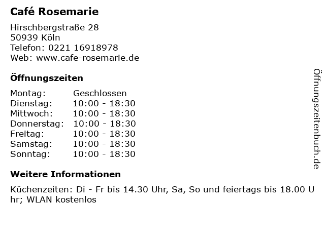 Café Rosemarie in Köln: Adresse und Öffnungszeiten