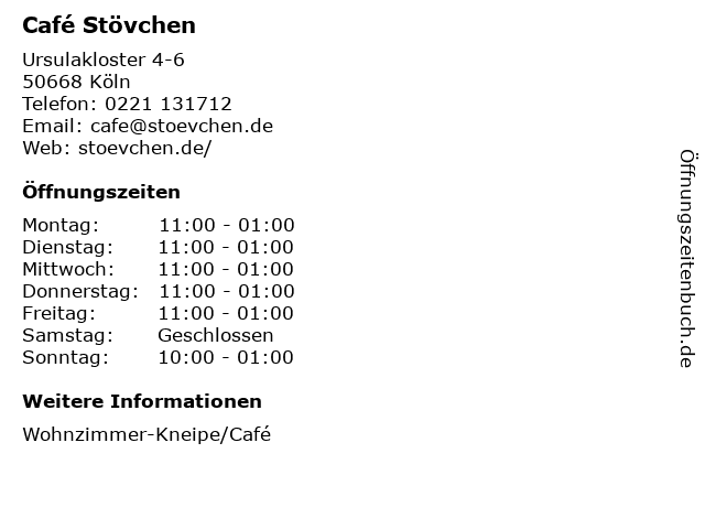 Café Stövchen in Köln: Adresse und Öffnungszeiten