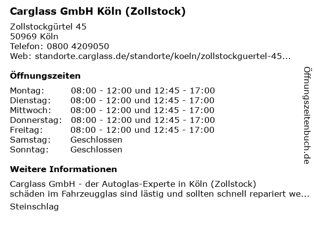 Carglass GmbH Köln (Rodenkirchen) in Köln: Adresse und Öffnungszeiten