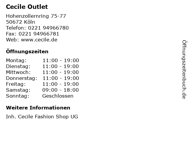 Cecile Outlet in Köln: Adresse und Öffnungszeiten
