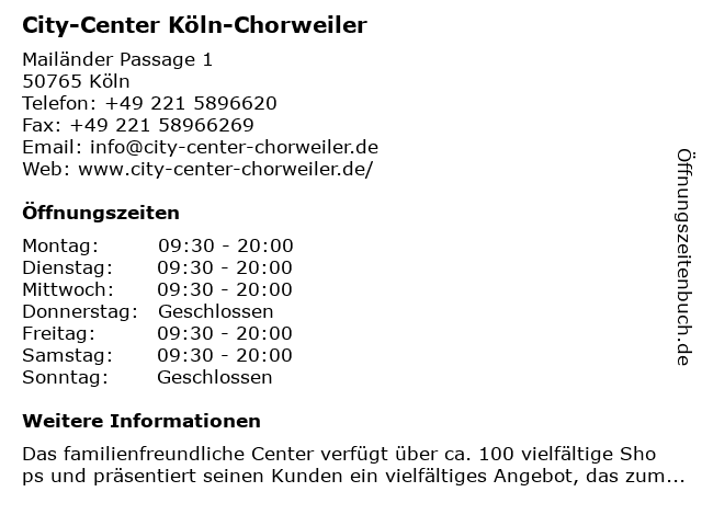City-Center Köln-Chorweiler in Köln: Adresse und Öffnungszeiten