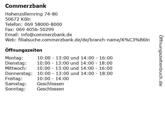 ᐅ Offnungszeiten Commerzbank Koln Hohenzollernring 74 80 In Koln