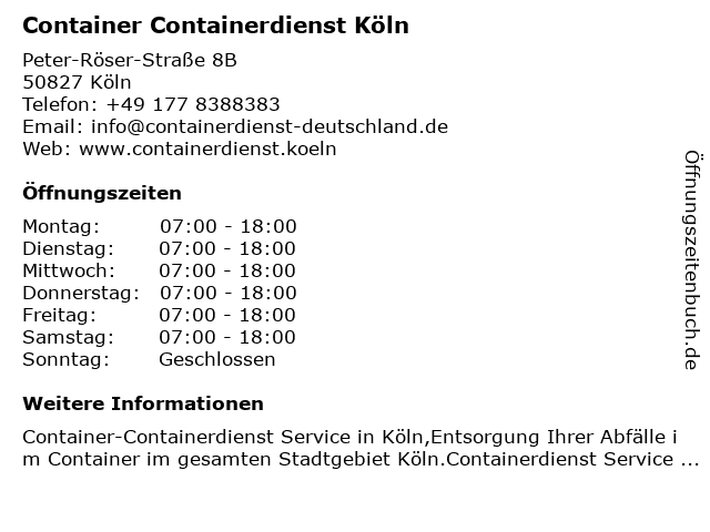 Container Containerdienst Köln in Köln: Adresse und Öffnungszeiten