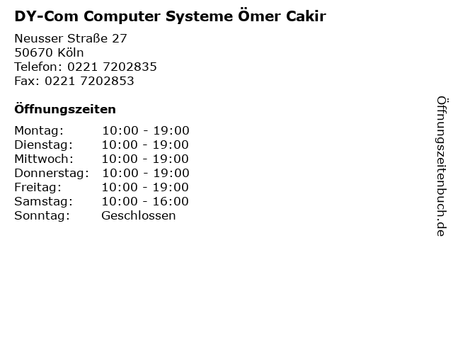 DY-Com Computer Systeme Ömer Cakir in Köln: Adresse und Öffnungszeiten
