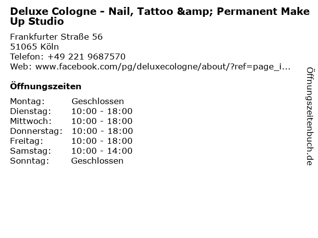 Deluxe Cologne - Nail, Tattoo & Permanent MakeUp Studio in Köln: Adresse und Öffnungszeiten