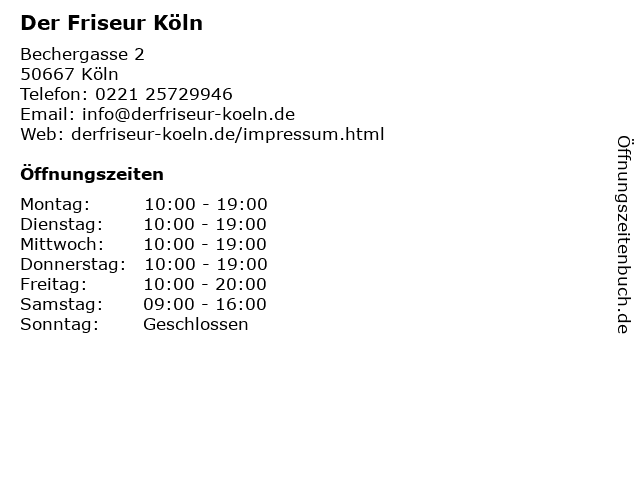 Der Friseur Köln in Köln: Adresse und Öffnungszeiten