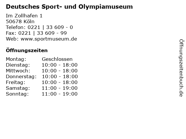 Deutsches Sport- und Olympiamuseum in Köln: Adresse und Öffnungszeiten