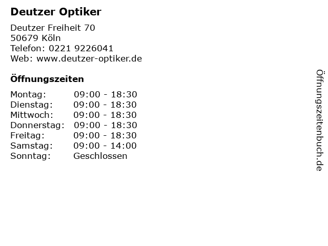 Deutzer Optiker in Köln: Adresse und Öffnungszeiten