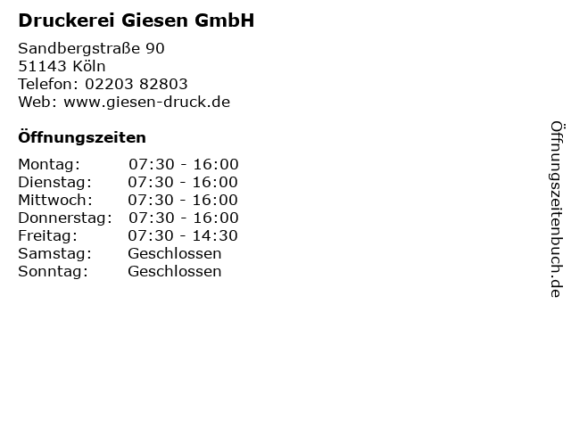 Druckerei Giesen GmbH in Köln: Adresse und Öffnungszeiten