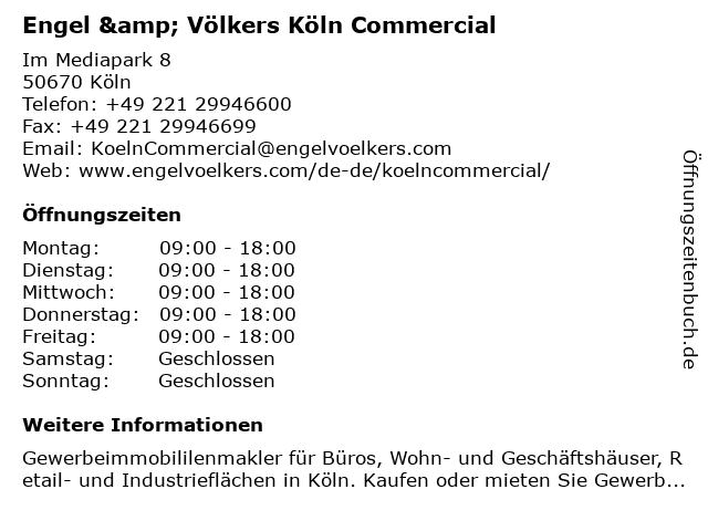 Engel & Völkers Köln Commercial in Köln: Adresse und Öffnungszeiten