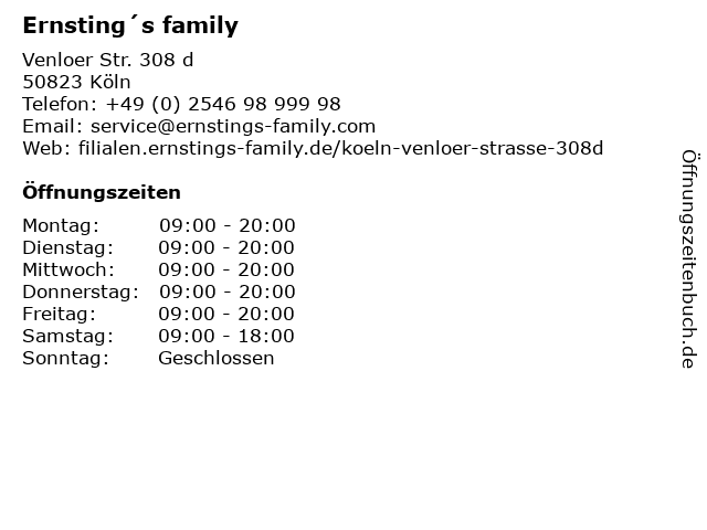 Ernsting´s family in Köln: Adresse und Öffnungszeiten