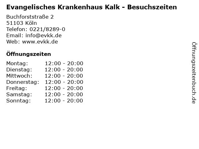 Evangelisches Krankenhaus Kalk - Besuchszeiten in Köln: Adresse und Öffnungszeiten