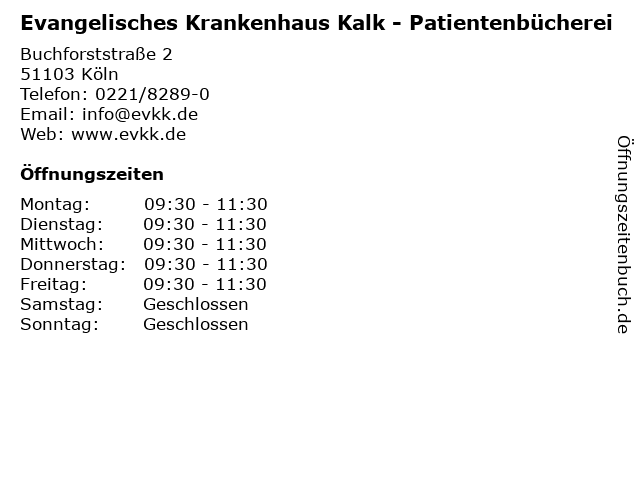 Evangelisches Krankenhaus Kalk - Patientenbücherei in Köln: Adresse und Öffnungszeiten