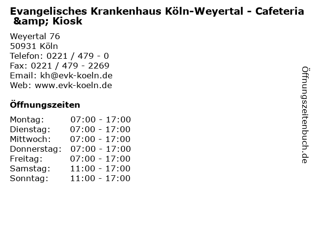 Evangelisches Krankenhaus Köln-Weyertal - Cafeteria & Kiosk in Köln: Adresse und Öffnungszeiten