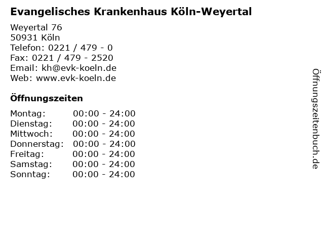 Evangelisches Krankenhaus Köln-Weyertal in Köln: Adresse und Öffnungszeiten
