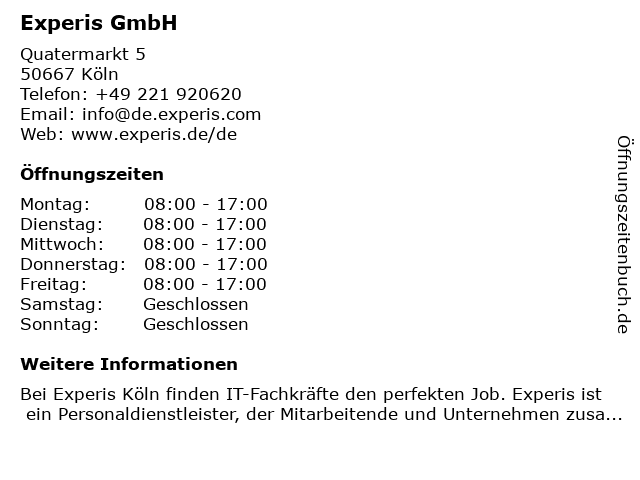 Experis GmbH in Köln: Adresse und Öffnungszeiten