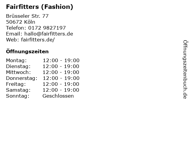 Fairfitters (Fashion) in Köln: Adresse und Öffnungszeiten