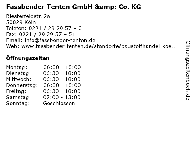 Fassbender Tenten GmbH & Co. KG in Köln: Adresse und Öffnungszeiten