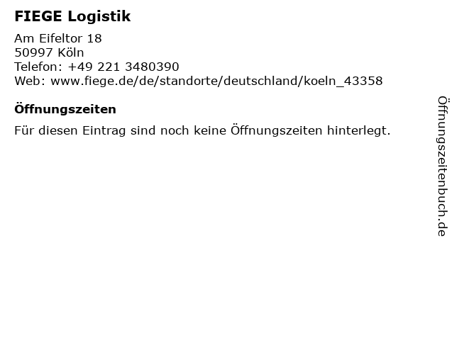 Fiege Logistik Stiftung & Co. KG in Köln: Adresse und Öffnungszeiten