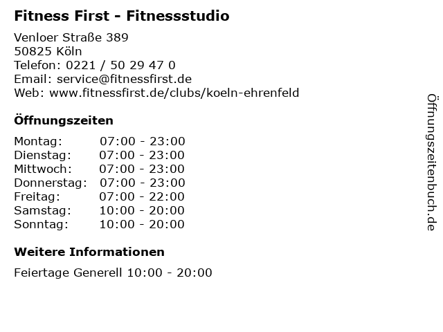 Fitness First - Fitnessstudio in Köln: Adresse und Öffnungszeiten