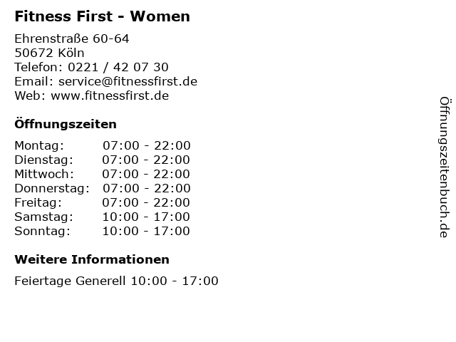 Fitness First - Women in Köln: Adresse und Öffnungszeiten