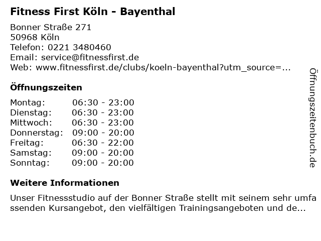 Fitness First Köln - Bayenthal in Köln: Adresse und Öffnungszeiten