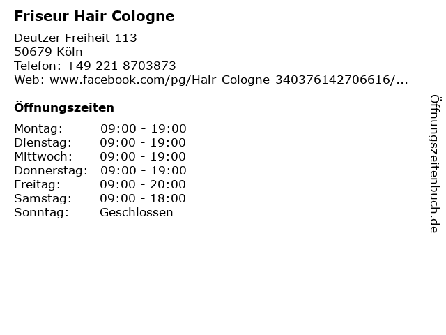 Friseur Hair Cologne in Köln: Adresse und Öffnungszeiten