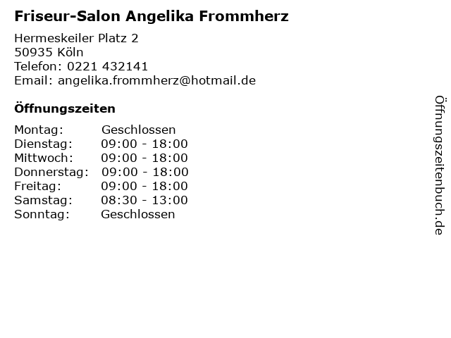 Friseur-Salon Angelika Frommherz in Köln: Adresse und Öffnungszeiten