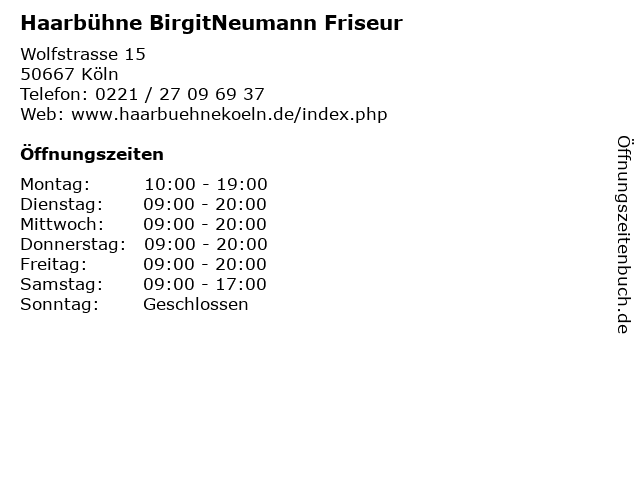 Haarbühne BirgitNeumann Friseur in Köln: Adresse und Öffnungszeiten