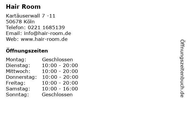 Hair Room in Köln: Adresse und Öffnungszeiten