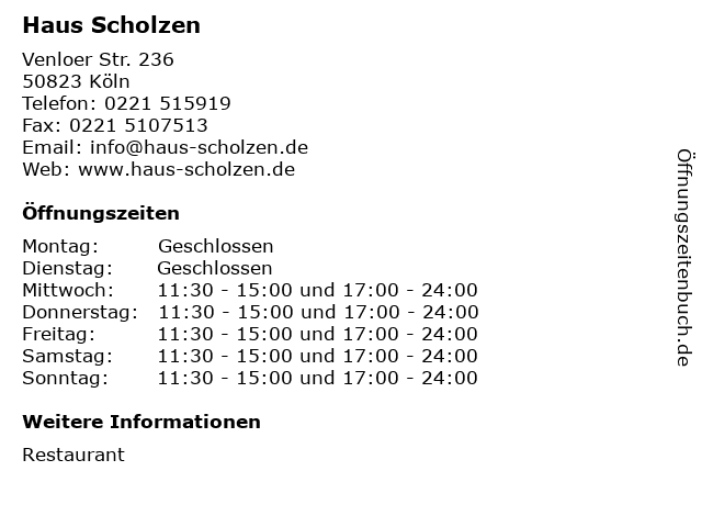 ᐅ Offnungszeiten Haus Scholzen Venloer Str 236 In Koln