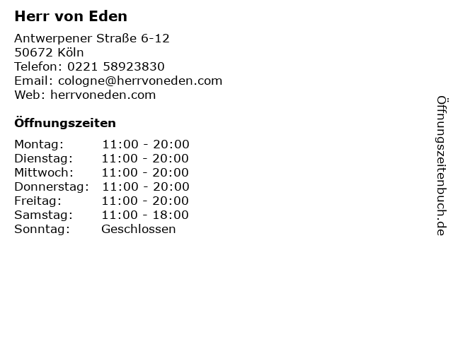 Herr von Eden in Köln: Adresse und Öffnungszeiten