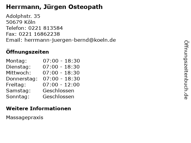 Herrmann, Jürgen Osteopath in Köln: Adresse und Öffnungszeiten