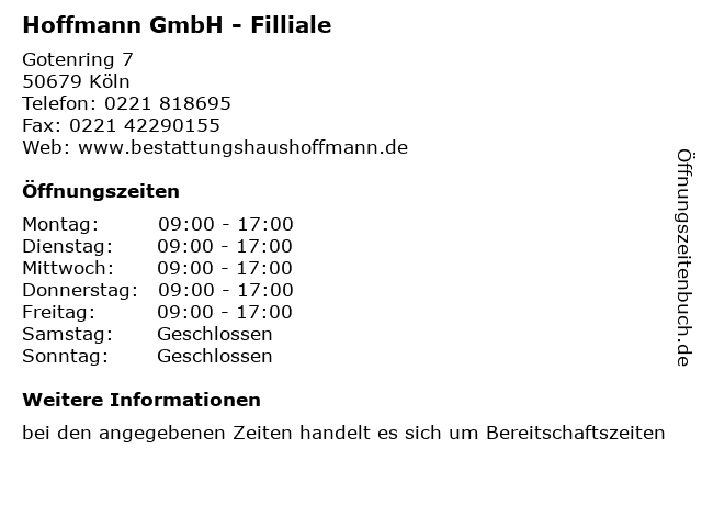 Hoffmann GmbH - Filliale in Köln: Adresse und Öffnungszeiten